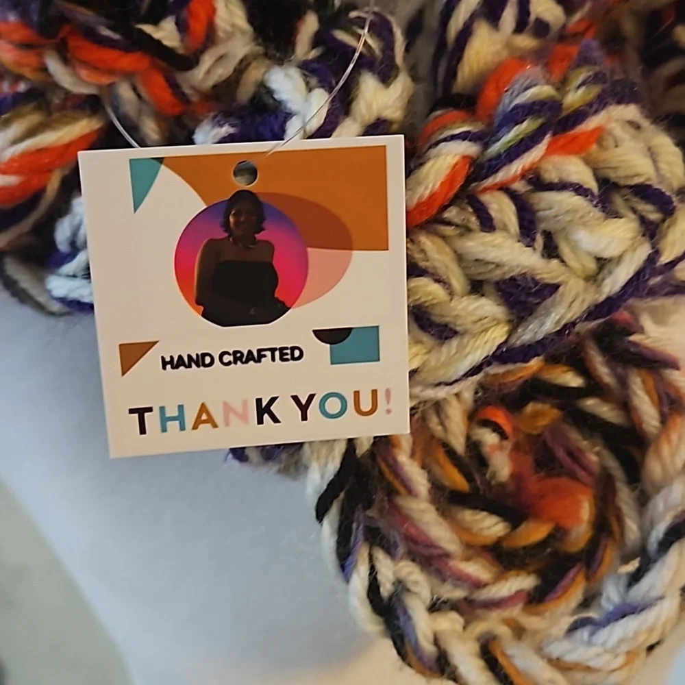 Hand Crafted Scarf Crochet Chunky knit multicolored Artisan  unique wearable art